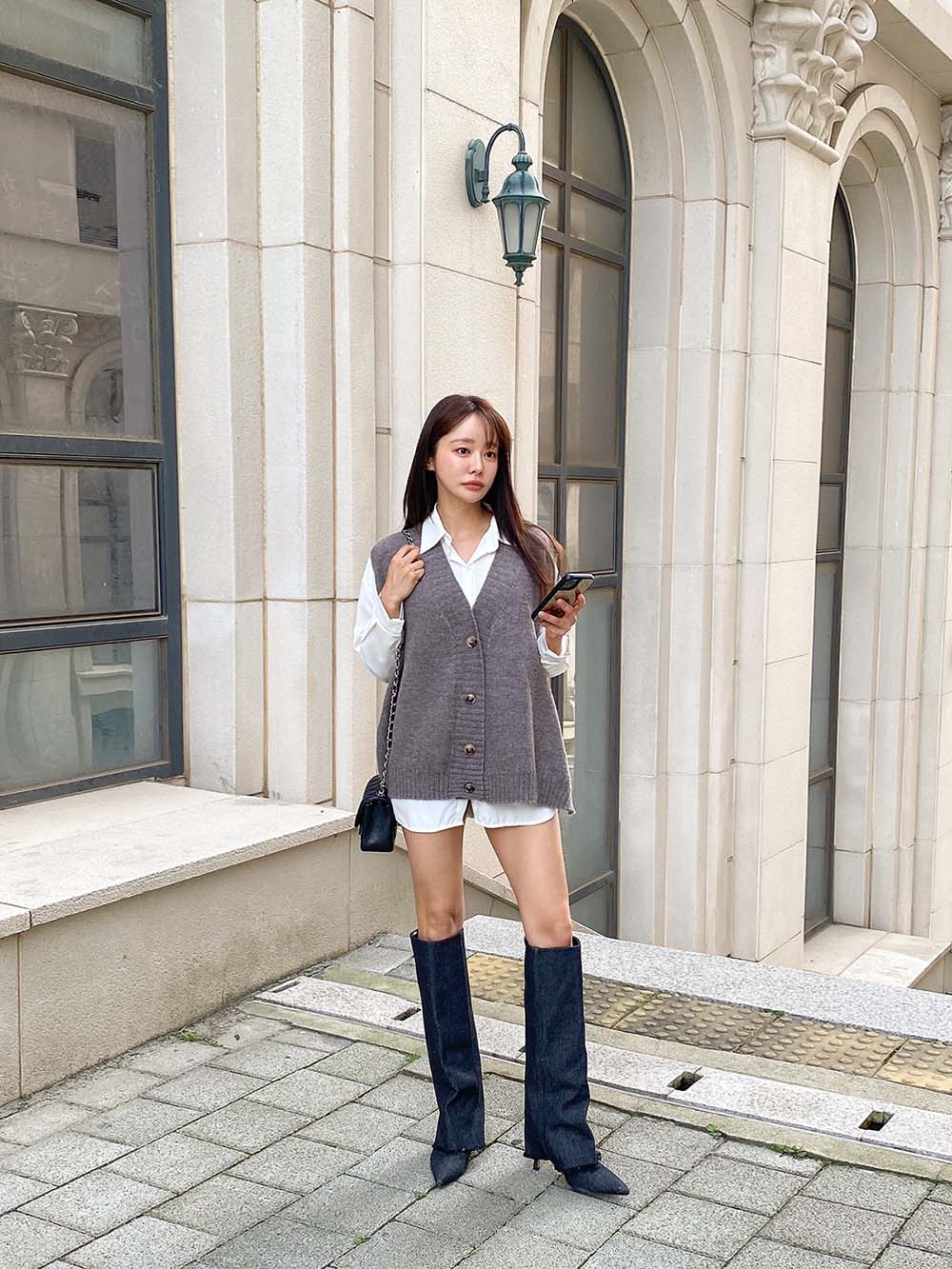 V領排釦針織背心