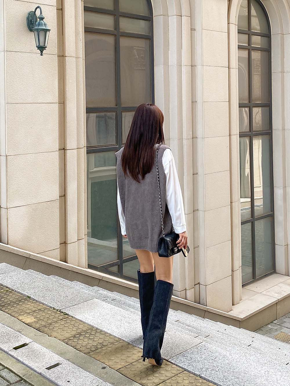 V領排釦針織背心