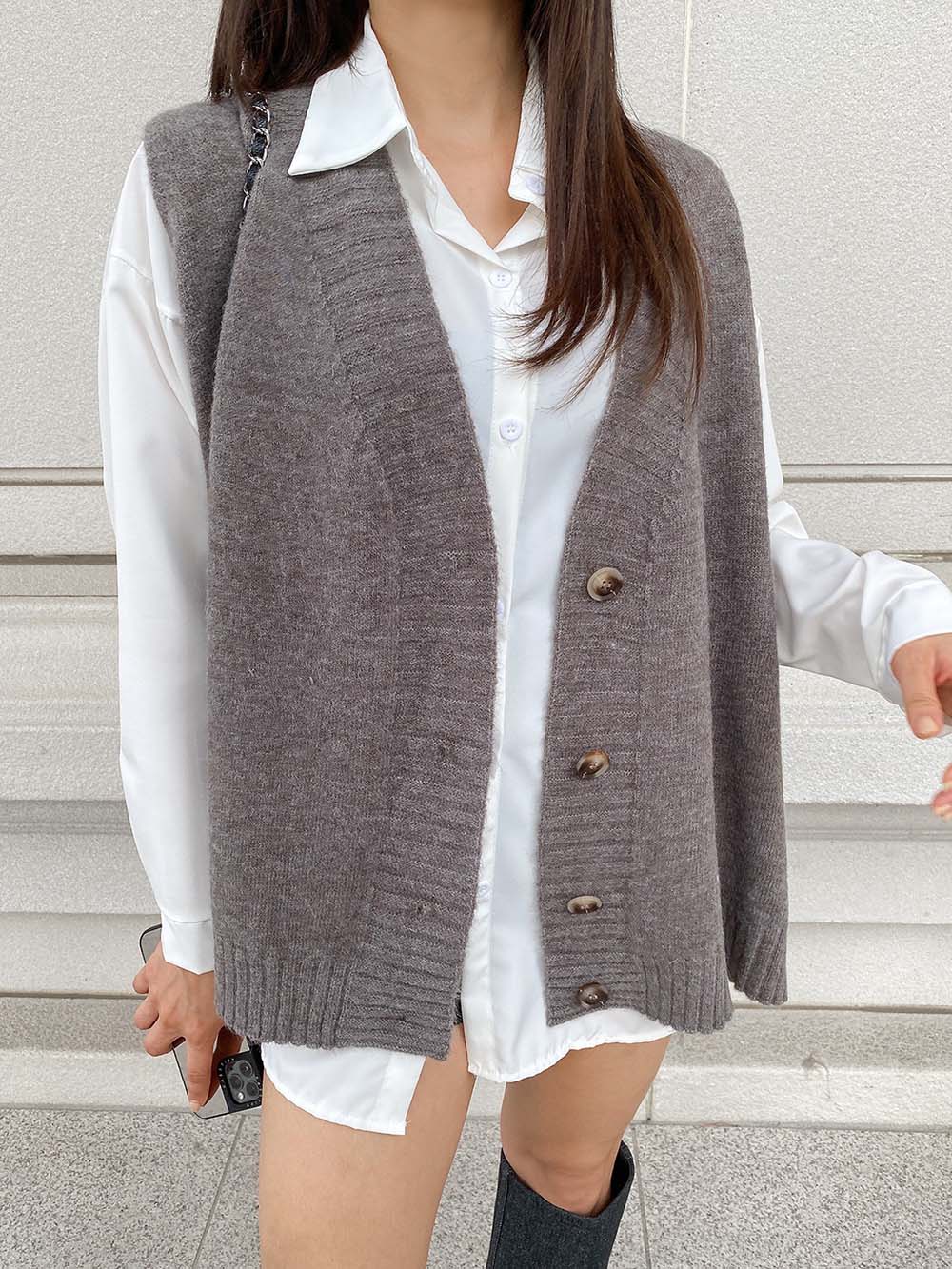 V領排釦針織背心