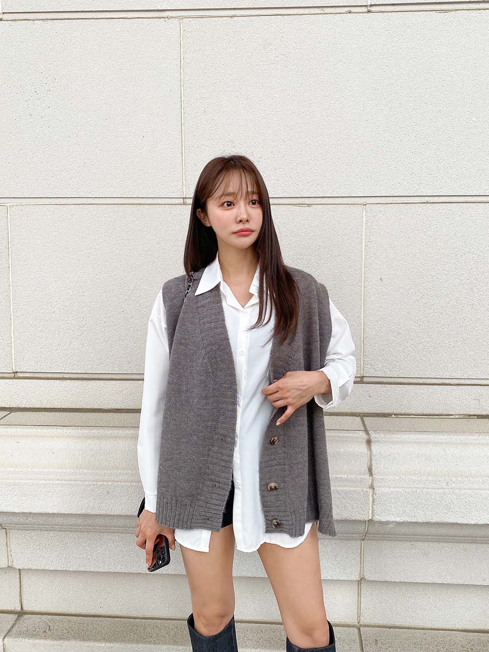 V領排釦針織背心