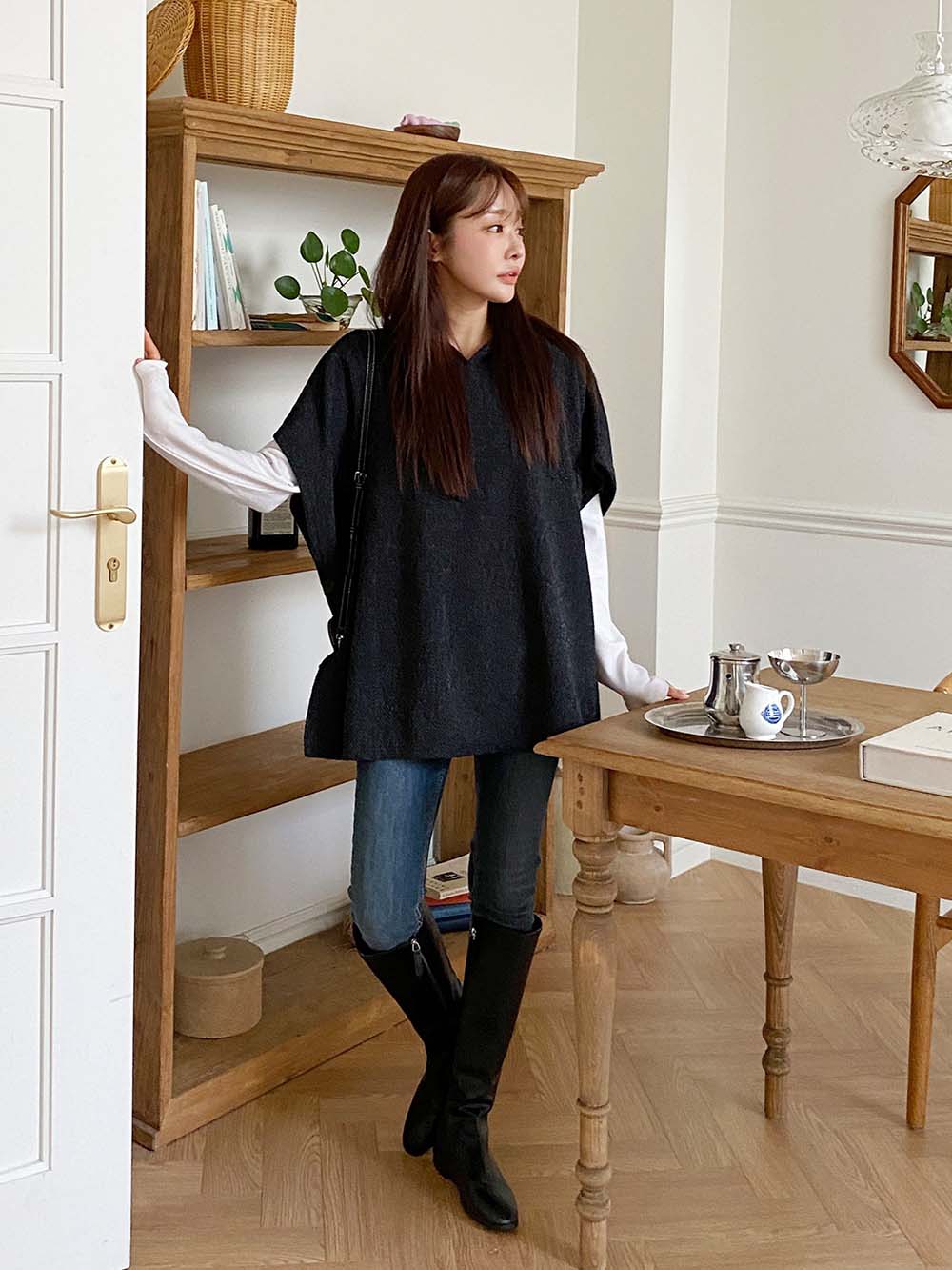 側開衩連帽針織背心