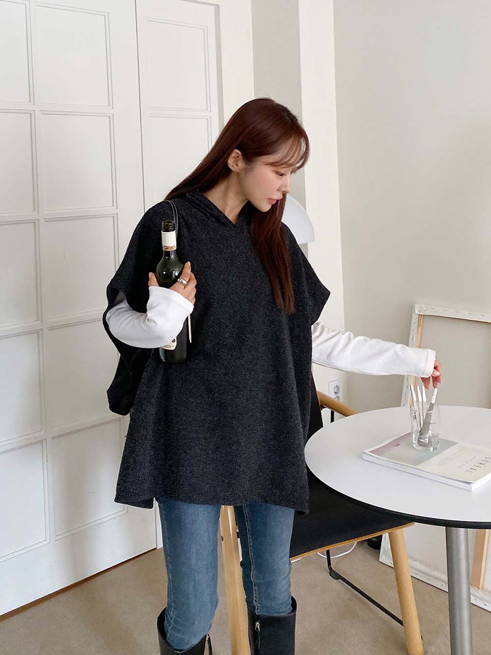 側開衩連帽針織背心