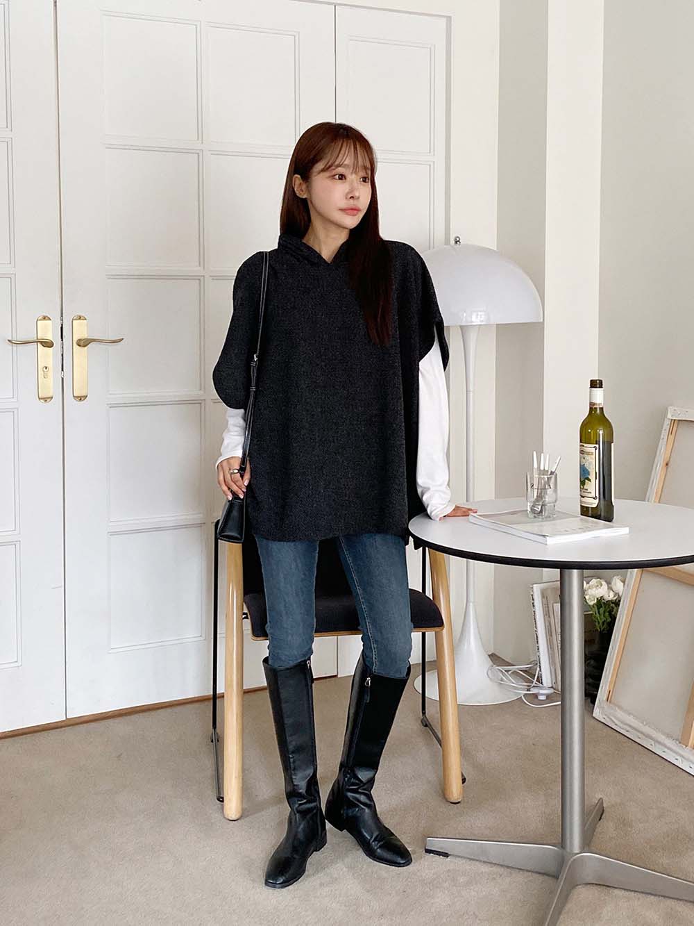 側開衩連帽針織背心