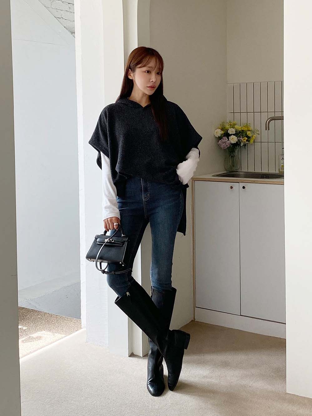 側開衩連帽針織背心