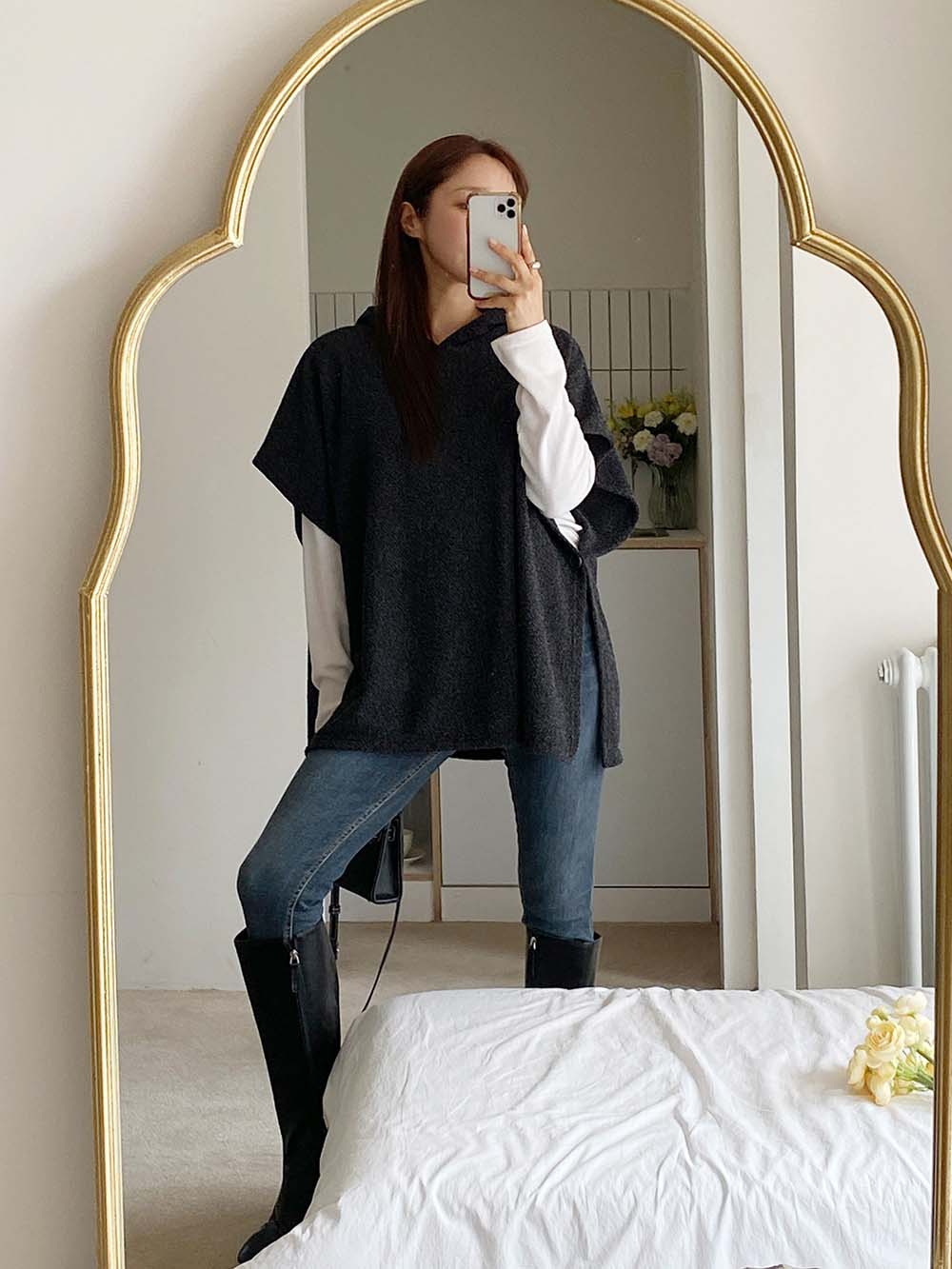 側開衩連帽針織背心