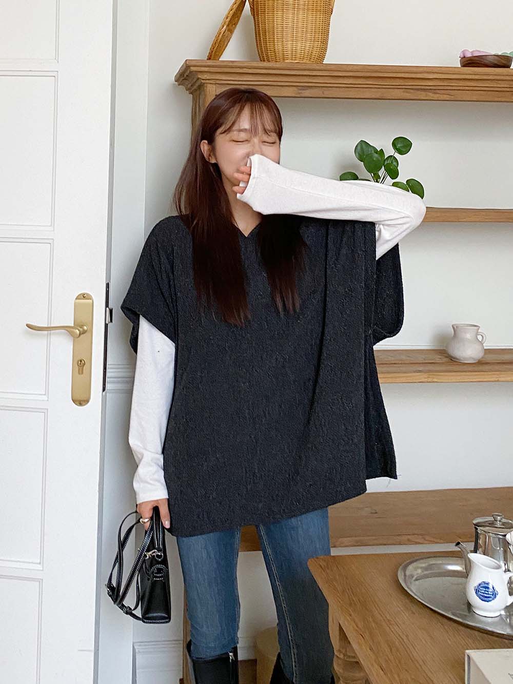 側開衩連帽針織背心