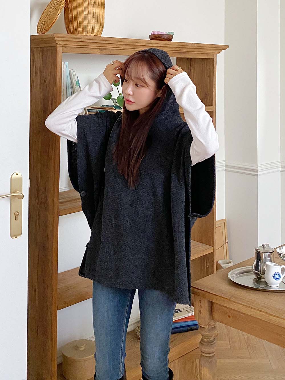側開衩連帽針織背心