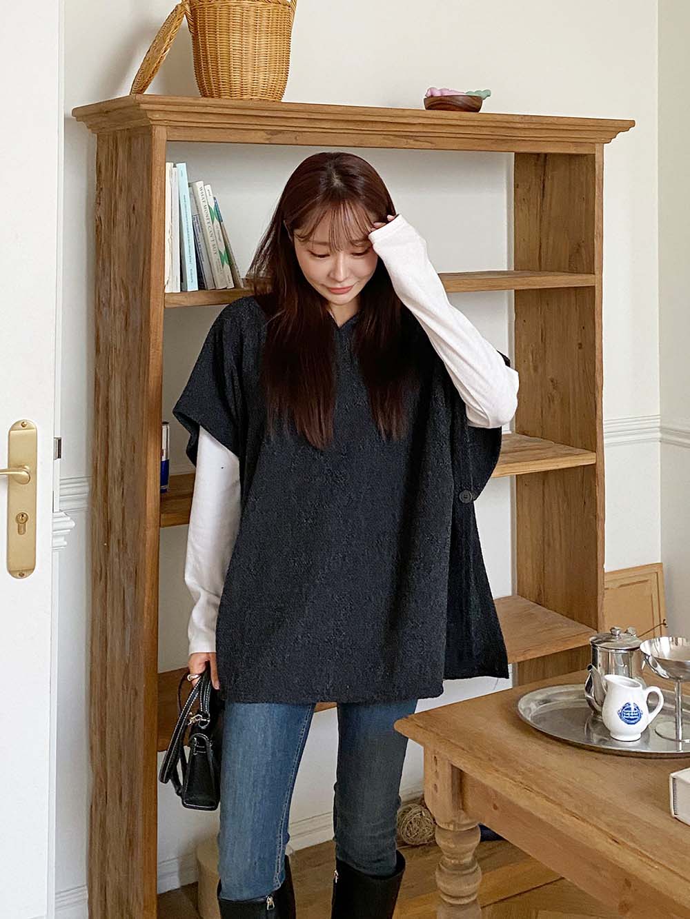 側開衩連帽針織背心