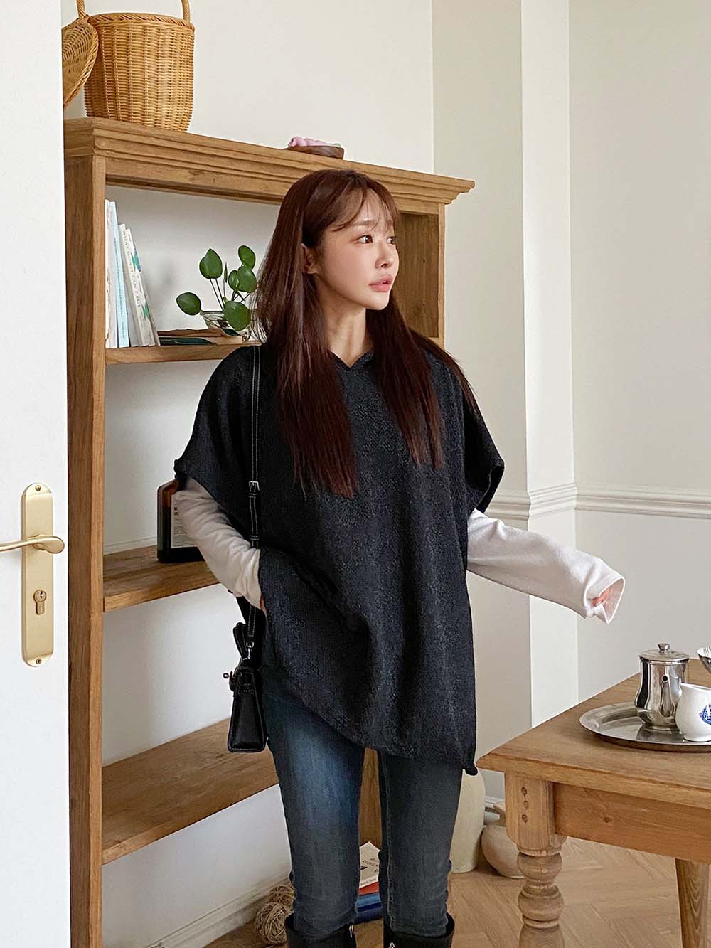 側開衩連帽針織背心