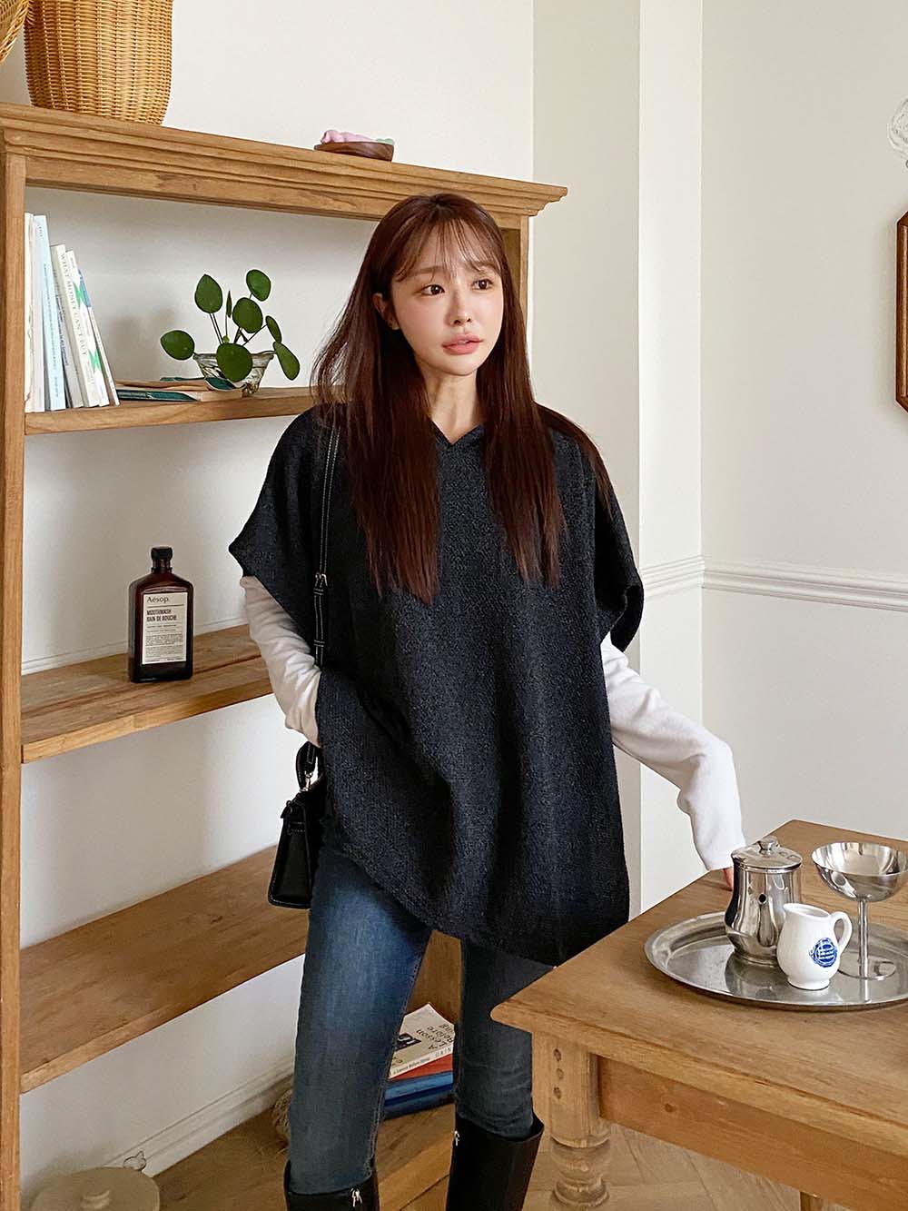 側開衩連帽針織背心