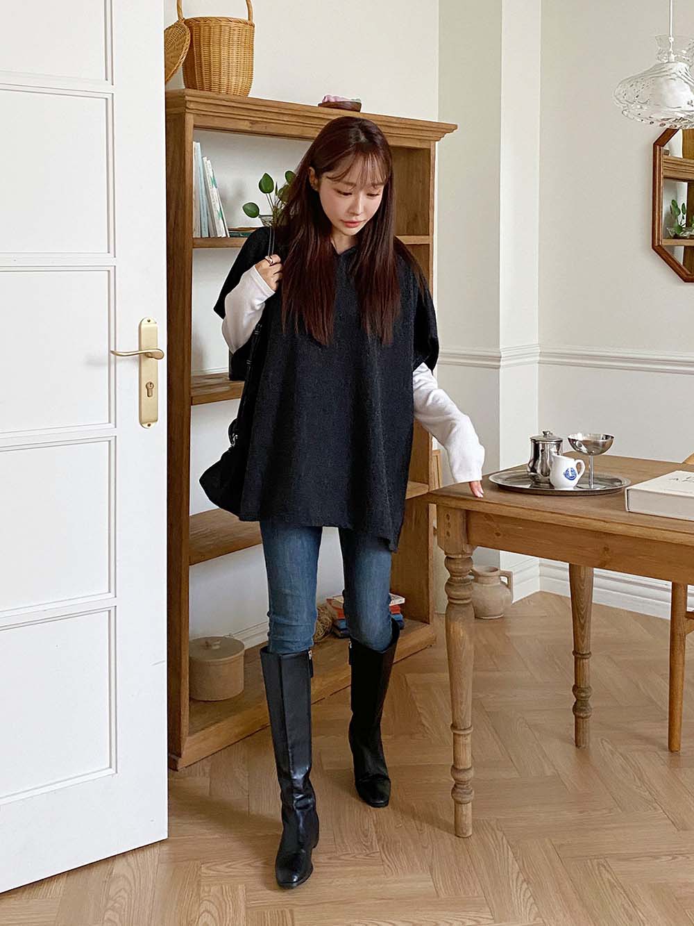 側開衩連帽針織背心