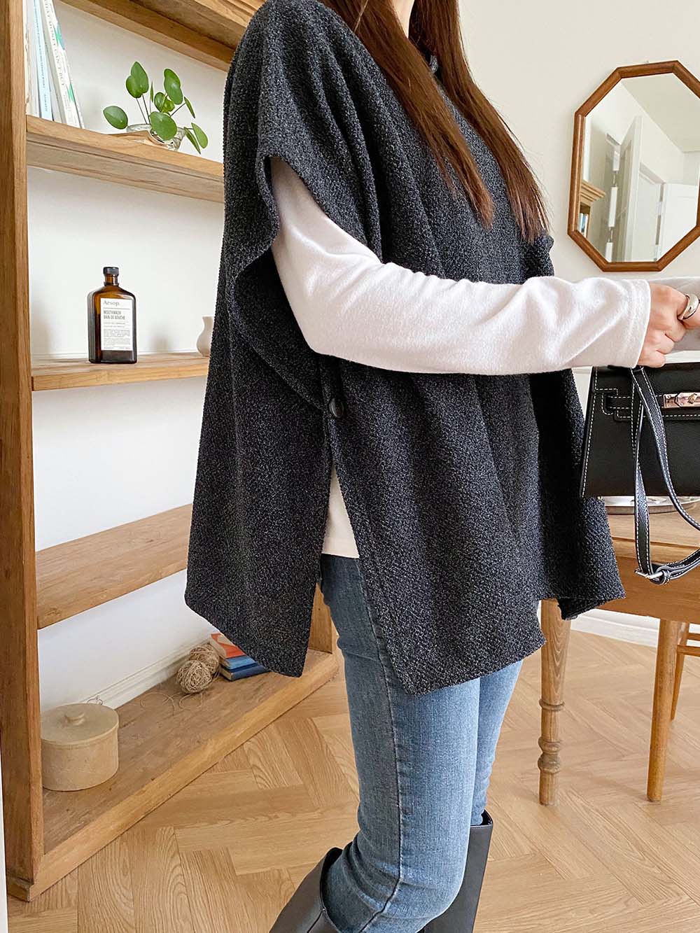 側開衩連帽針織背心