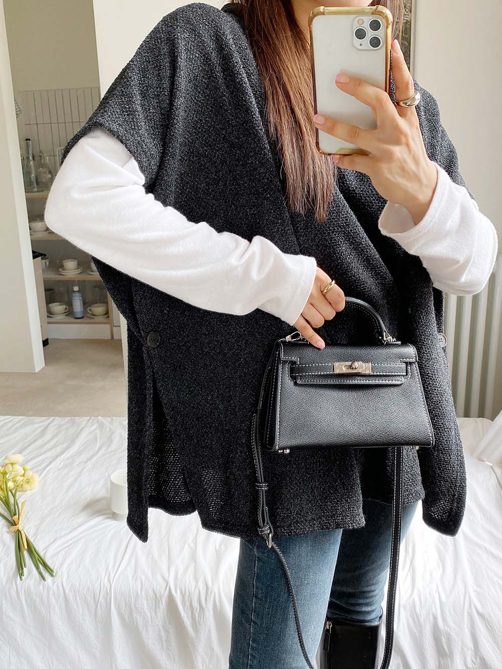 側開衩連帽針織背心