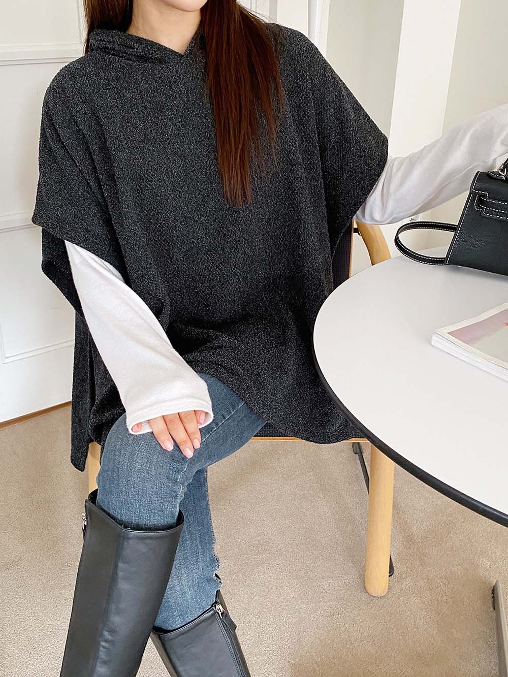 側開衩連帽針織背心