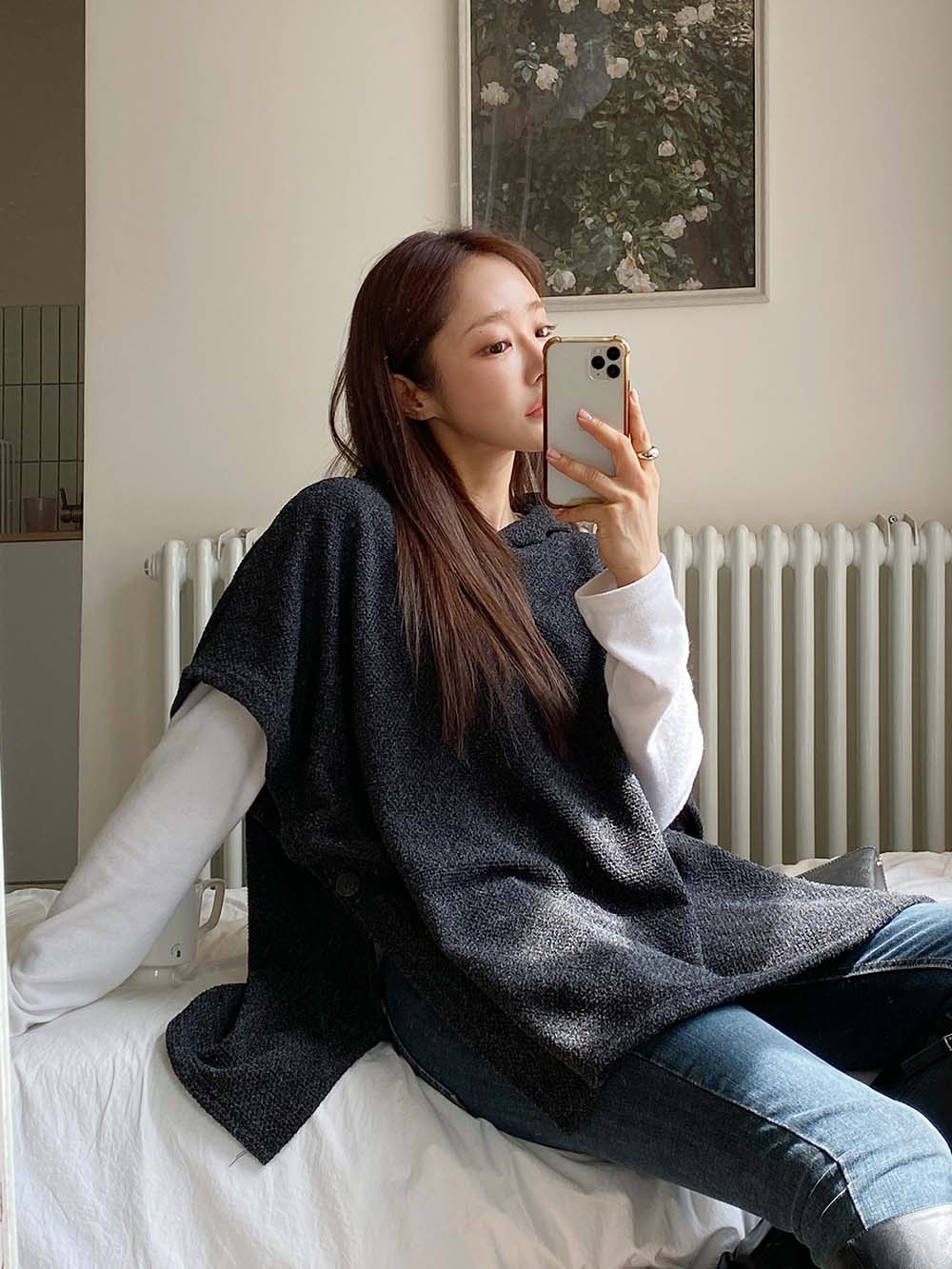 側開衩連帽針織背心