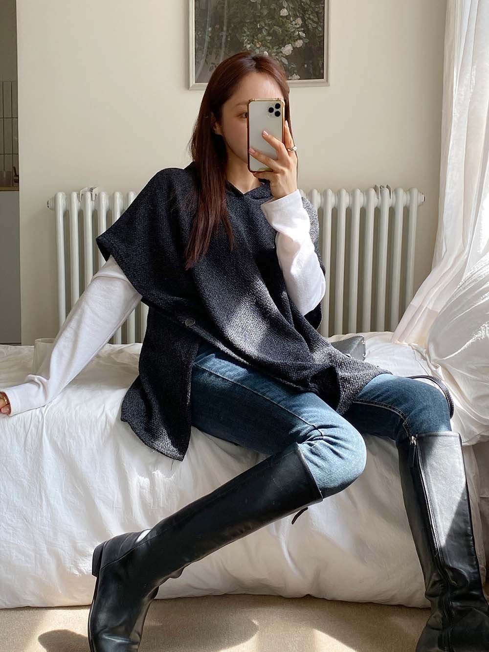 側開衩連帽針織背心