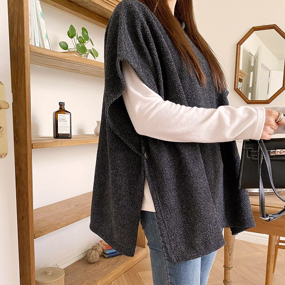 側開衩連帽針織背心