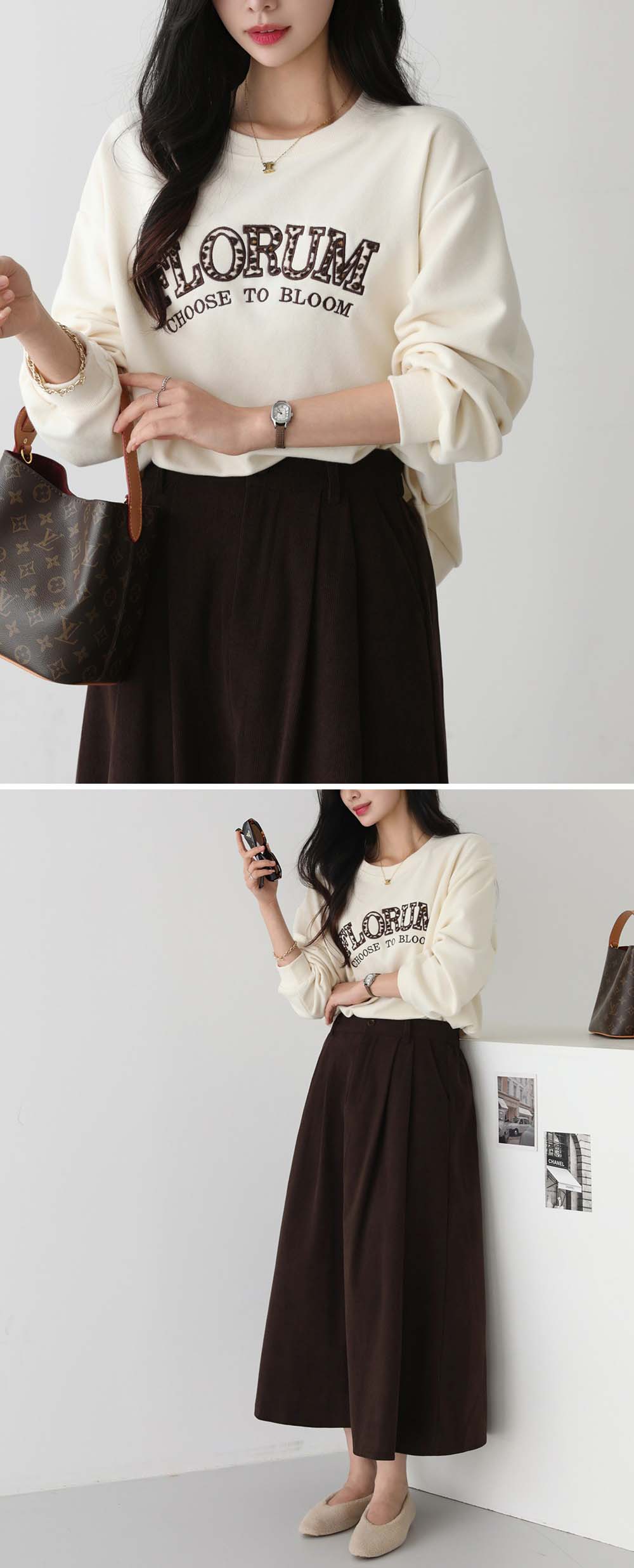 寬鬆豹紋字母刺繡上衣