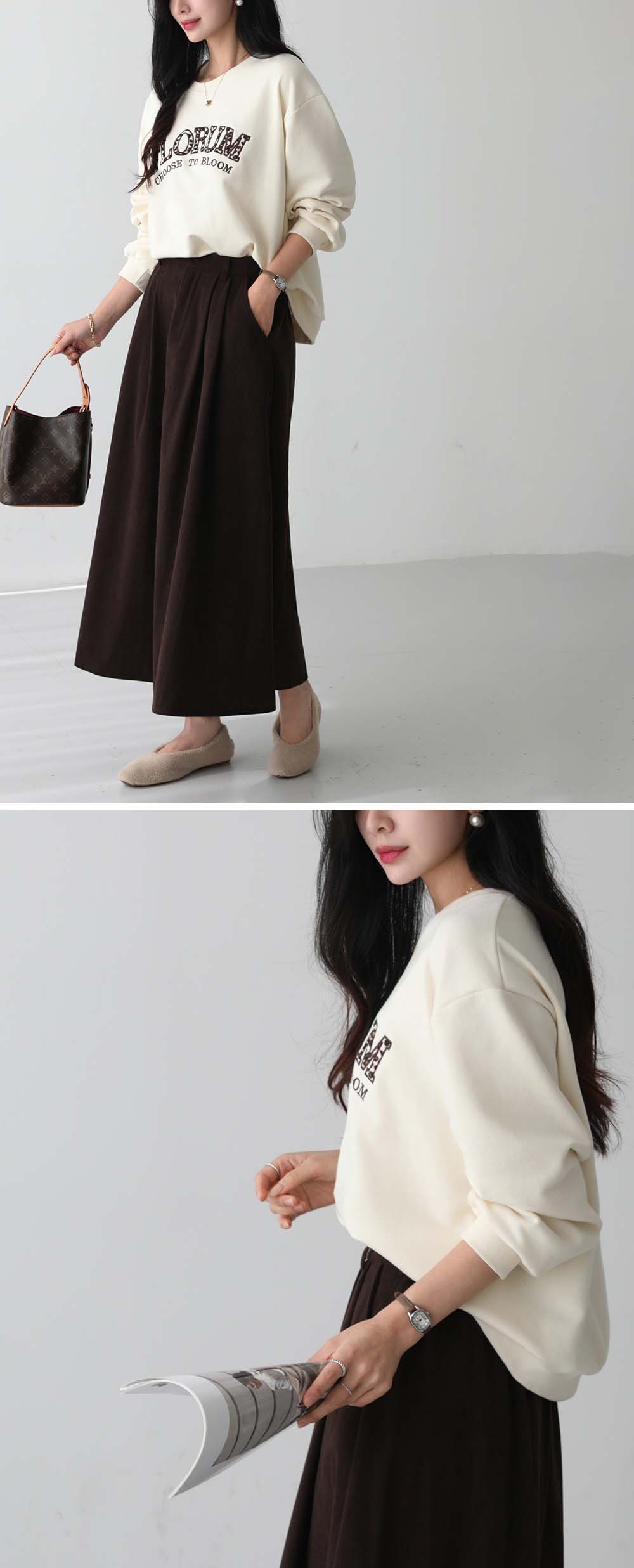 寬鬆豹紋字母刺繡上衣