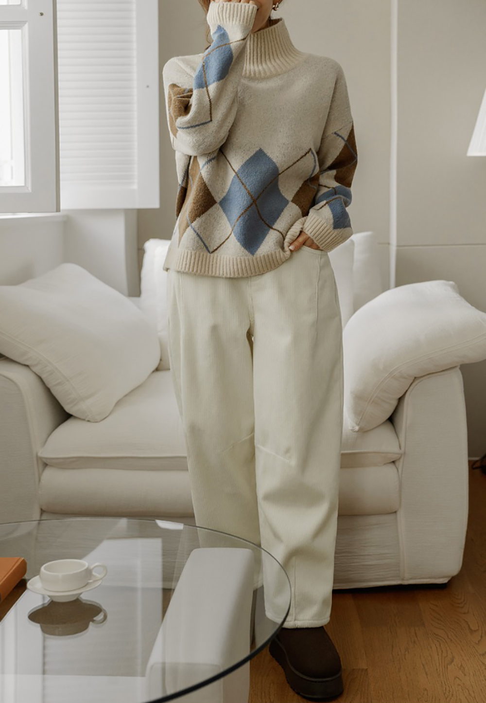 菱格紋高領針織上衣,KOREA,347014,菱格紋高領針織上衣,領500,999免運