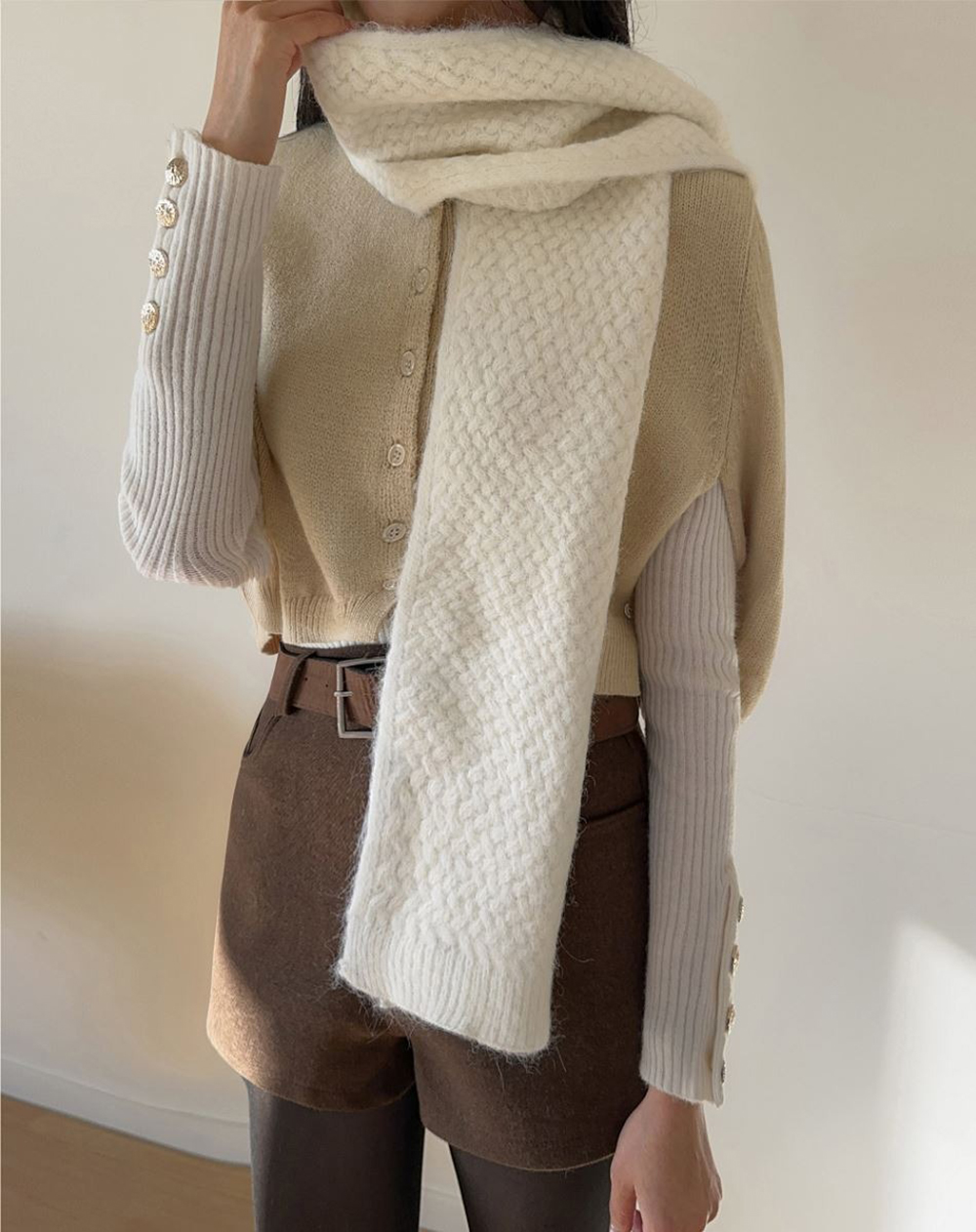 排釦圓領針織披肩外套,KOREA,347075,排釦圓領針織披肩外套,領500,999免運