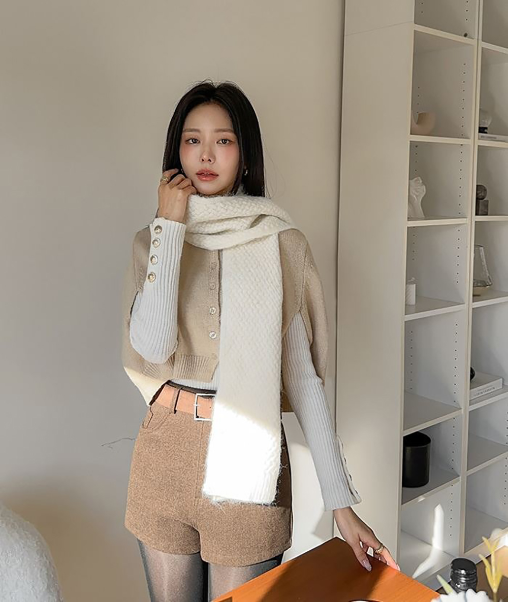 排釦圓領針織披肩外套,KOREA,347075,排釦圓領針織披肩外套,領500,999免運