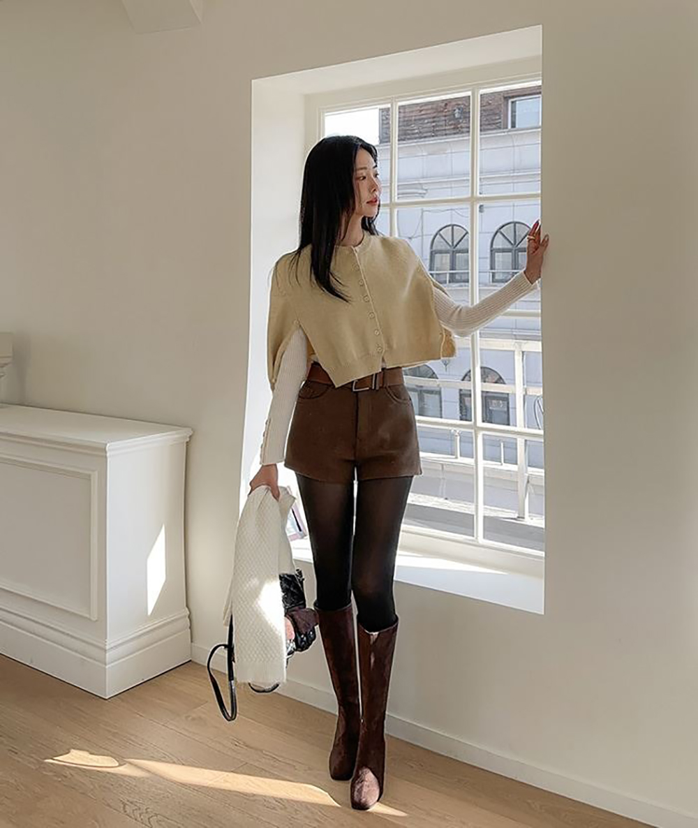 排釦圓領針織披肩外套,KOREA,347075,排釦圓領針織披肩外套,領500,999免運