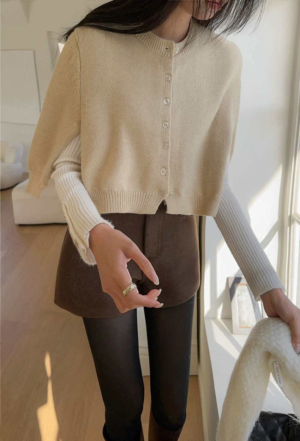 排釦圓領針織披肩外套,KOREA,347075,排釦圓領針織披肩外套,領500,999免運