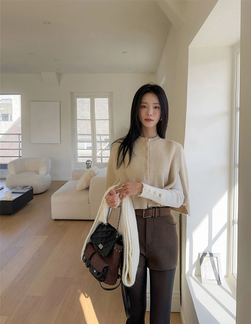 排釦圓領針織披肩外套,KOREA,347075,排釦圓領針織披肩外套,領500,999免運