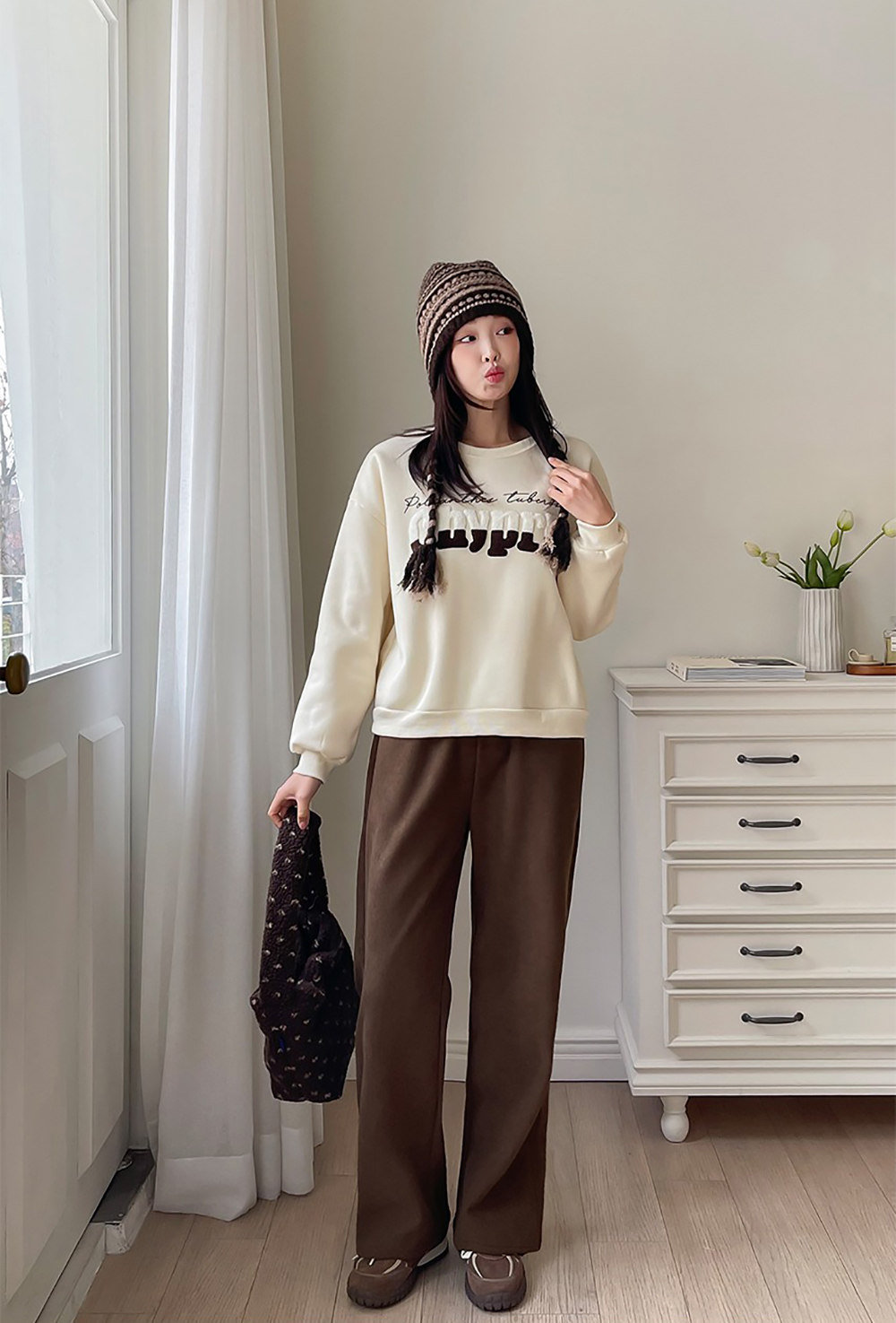 雙色字母內刷毛上衣,KOREA,347144,雙色字母內刷毛上衣,領500,999免運