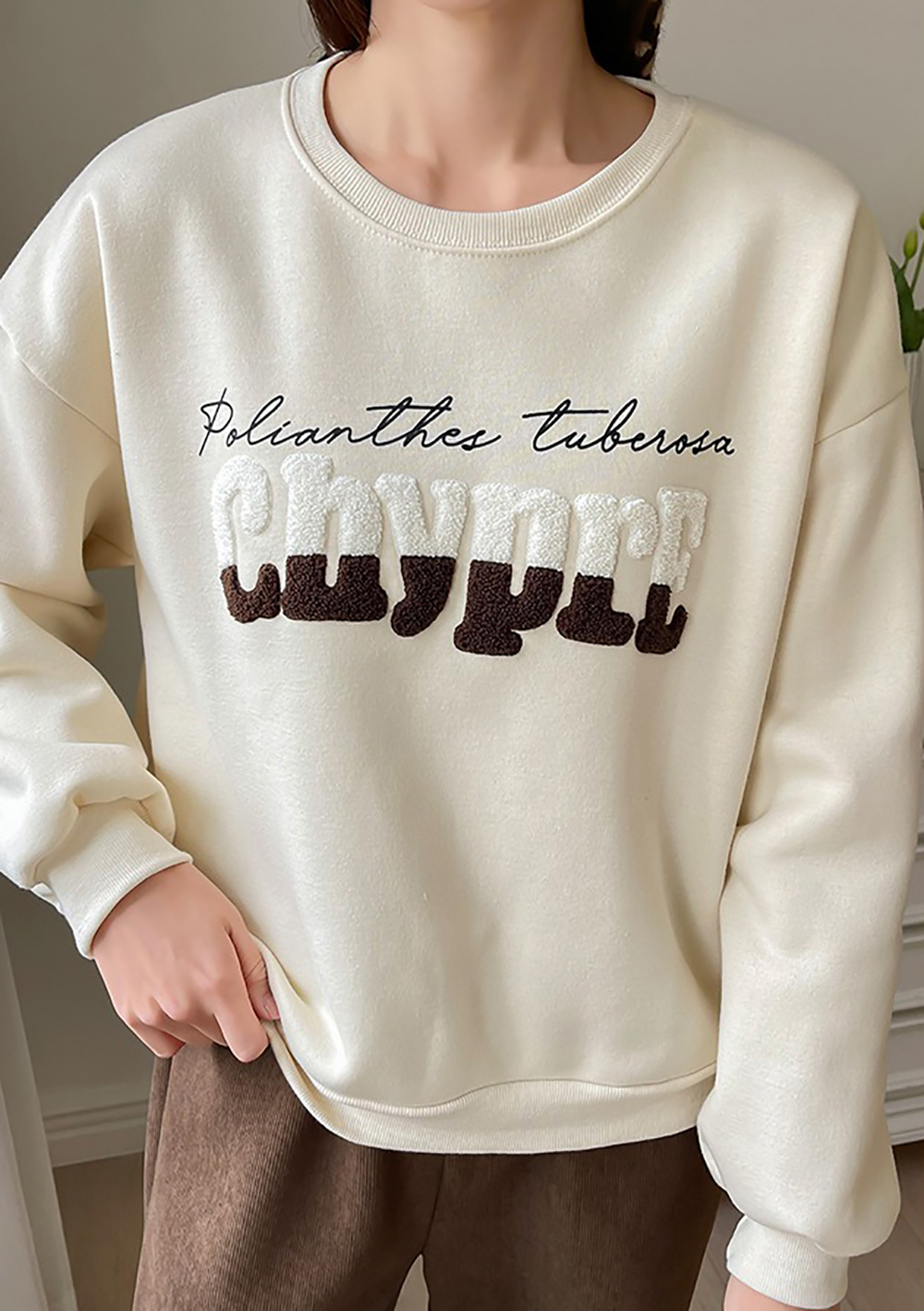 雙色字母內刷毛上衣,KOREA,347144,雙色字母內刷毛上衣,領500,999免運