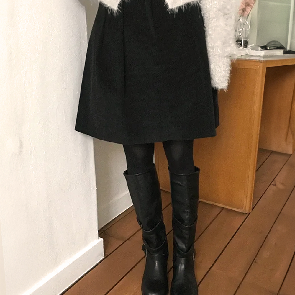 後鬆緊腰燈芯絨A字裙