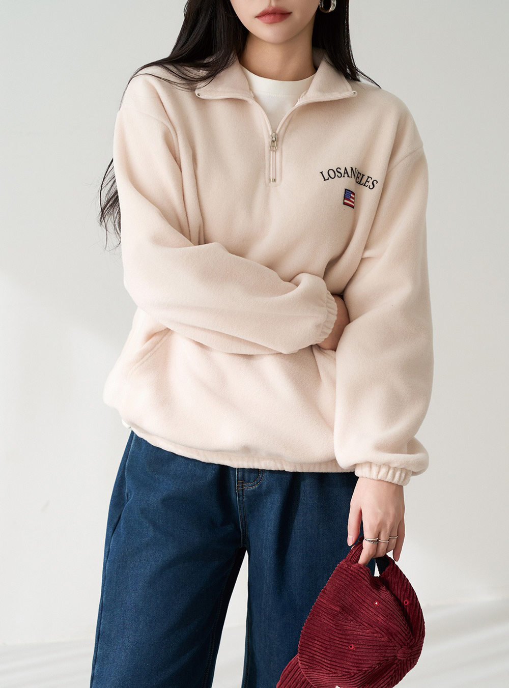 半拉鍊字母印花上衣,KOREA,347295,半拉鍊字母印花上衣,領500,999免運