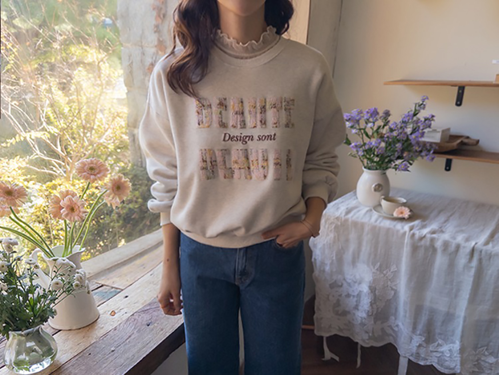 粗花呢字母內刷毛上衣,KOREA,347330,粗花呢字母內刷毛上衣,領500,999免運