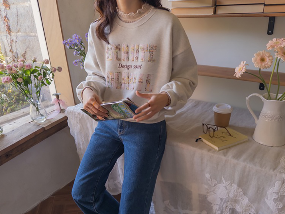 粗花呢字母內刷毛上衣,KOREA,347330,粗花呢字母內刷毛上衣,領500,999免運