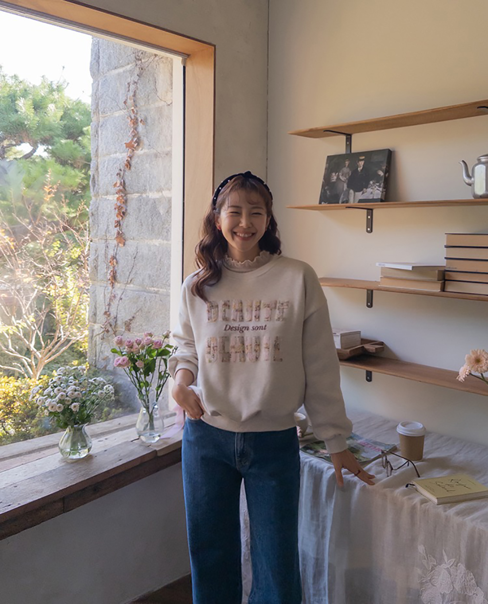 粗花呢字母內刷毛上衣,KOREA,347330,粗花呢字母內刷毛上衣,領500,999免運