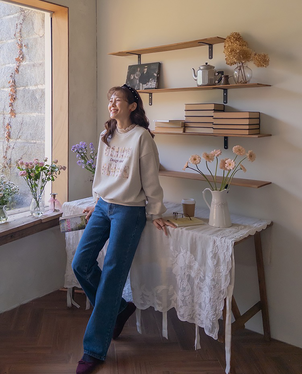 粗花呢字母內刷毛上衣,KOREA,347330,粗花呢字母內刷毛上衣,領500,999免運