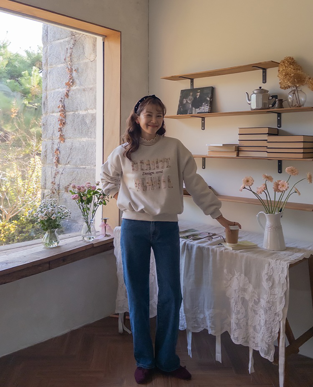 粗花呢字母內刷毛上衣,KOREA,347330,粗花呢字母內刷毛上衣,領500,999免運