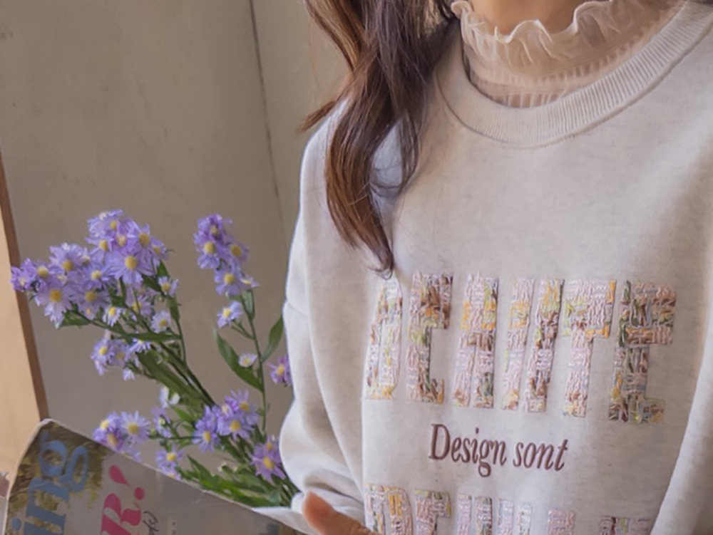 粗花呢字母內刷毛上衣,KOREA,347330,粗花呢字母內刷毛上衣,領500,999免運