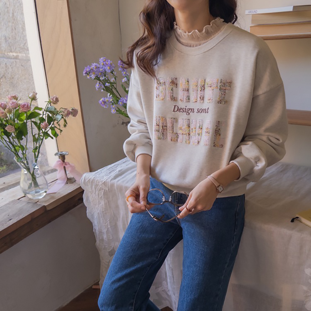 粗花呢字母內刷毛上衣,KOREA,347330,粗花呢字母內刷毛上衣,領500,999免運