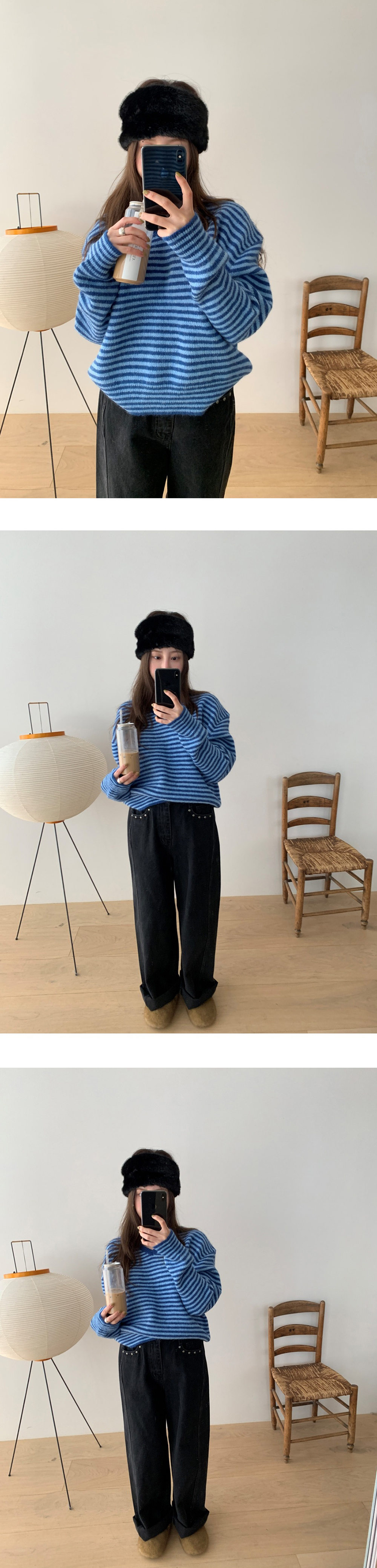 V領撞色條紋針織上衣,KOREA,347397,V領撞色條紋針織上衣,領500,999免運