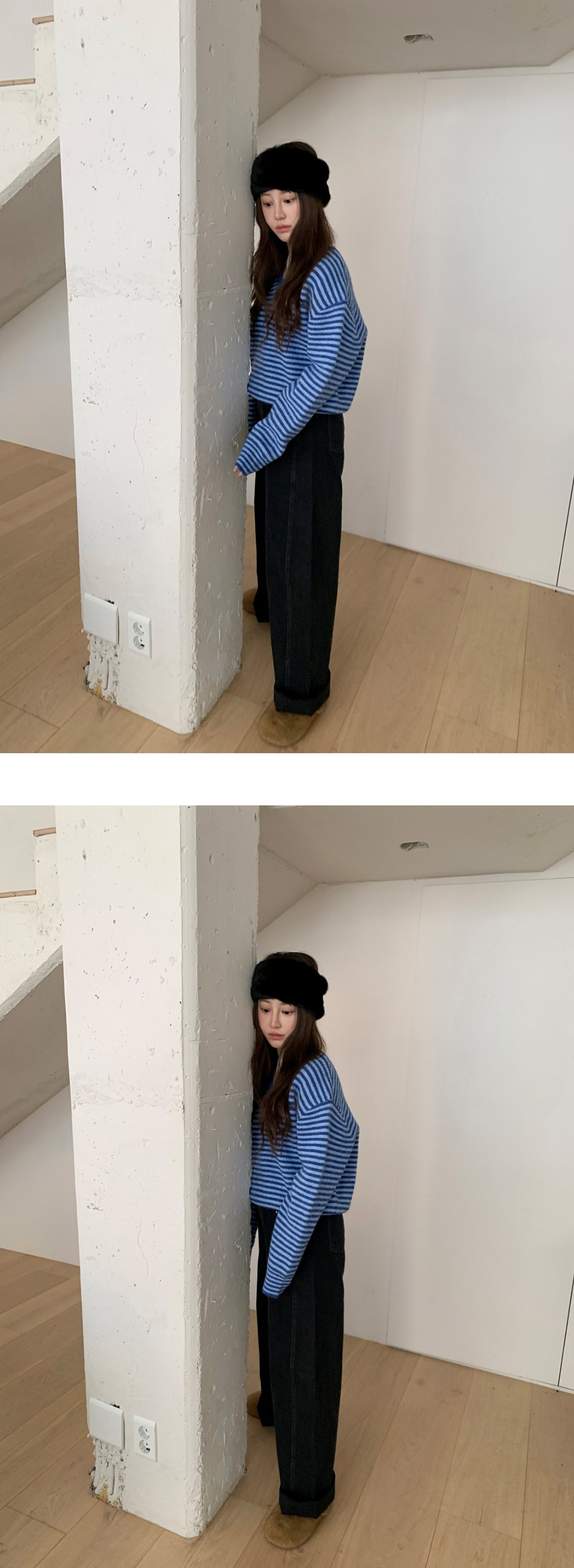 V領撞色條紋針織上衣,KOREA,347397,V領撞色條紋針織上衣,領500,999免運