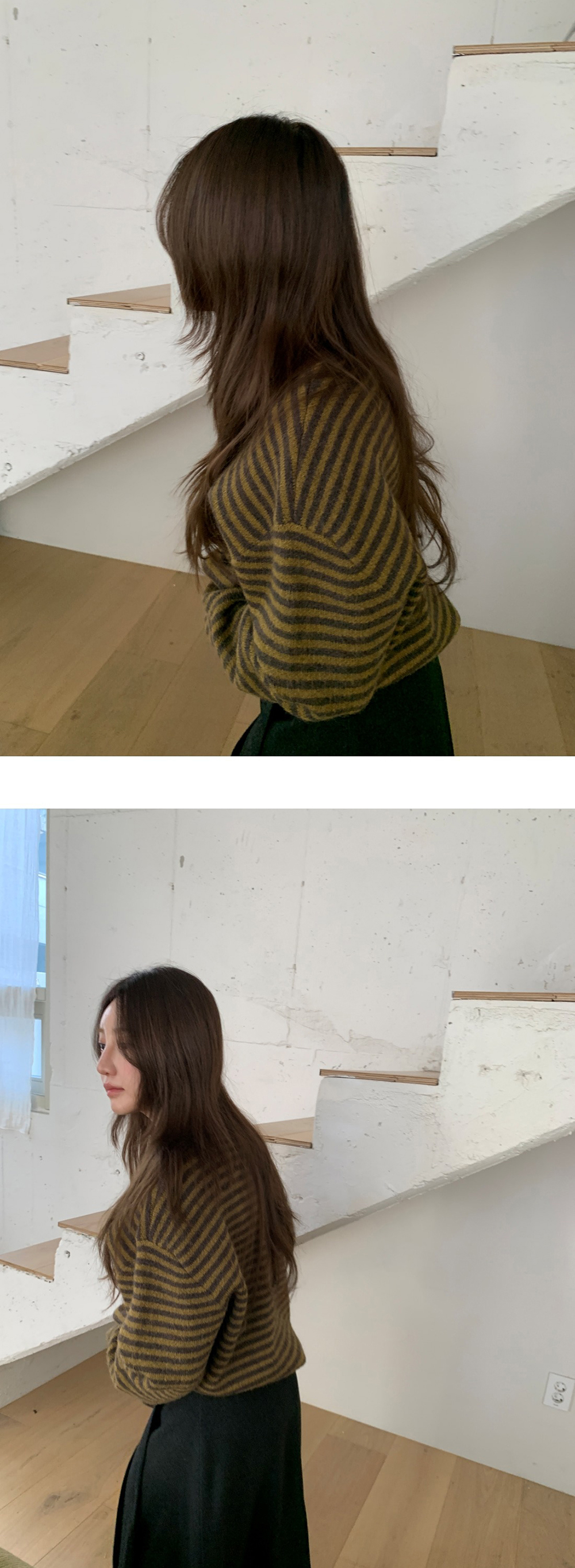 V領撞色條紋針織上衣,KOREA,347397,V領撞色條紋針織上衣,領500,999免運