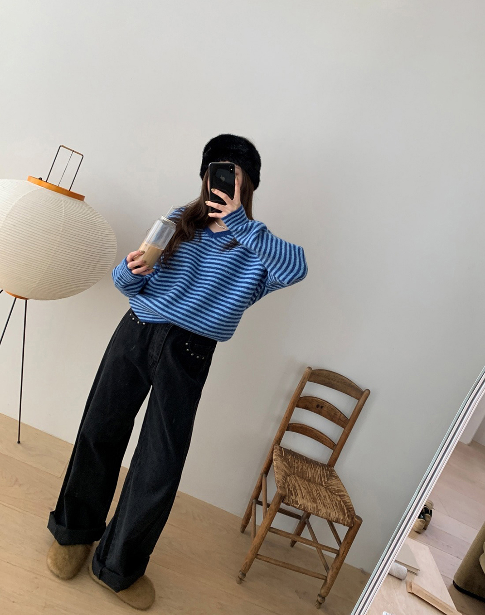 V領撞色條紋針織上衣,KOREA,347397,V領撞色條紋針織上衣,領500,999免運