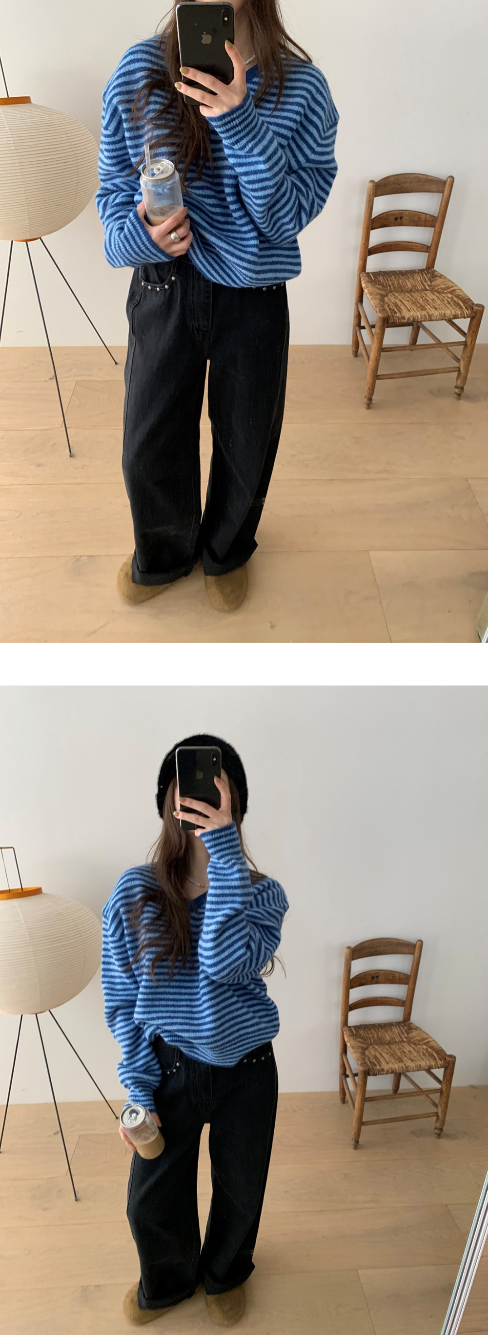 V領撞色條紋針織上衣,KOREA,347397,V領撞色條紋針織上衣,領500,999免運