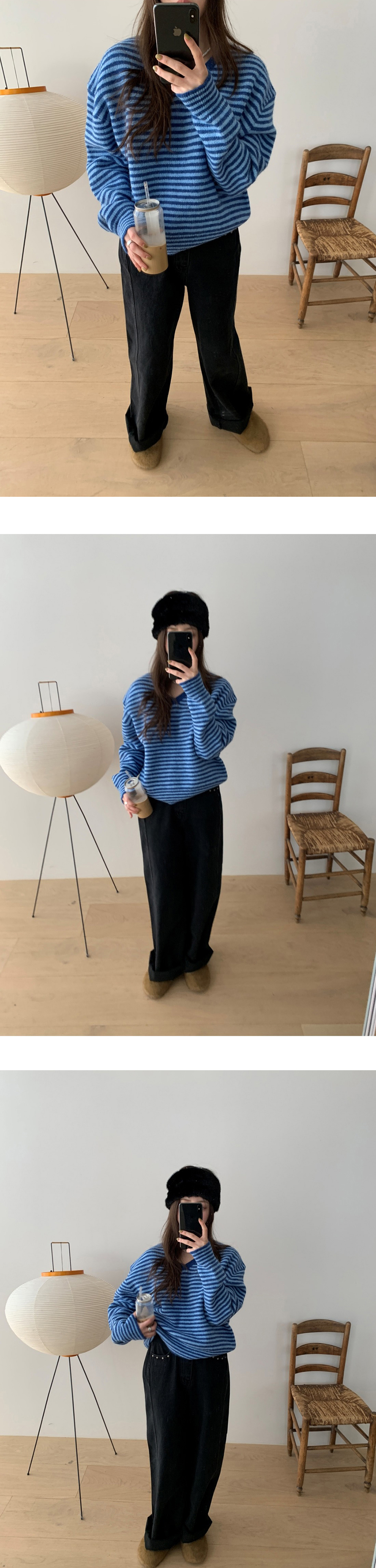 V領撞色條紋針織上衣,KOREA,347397,V領撞色條紋針織上衣,領500,999免運