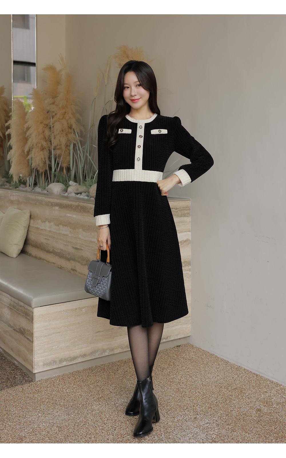 撞色天鵝絨修身洋裝,KOREA,347650,撞色天鵝絨修身洋裝,999免運,領500