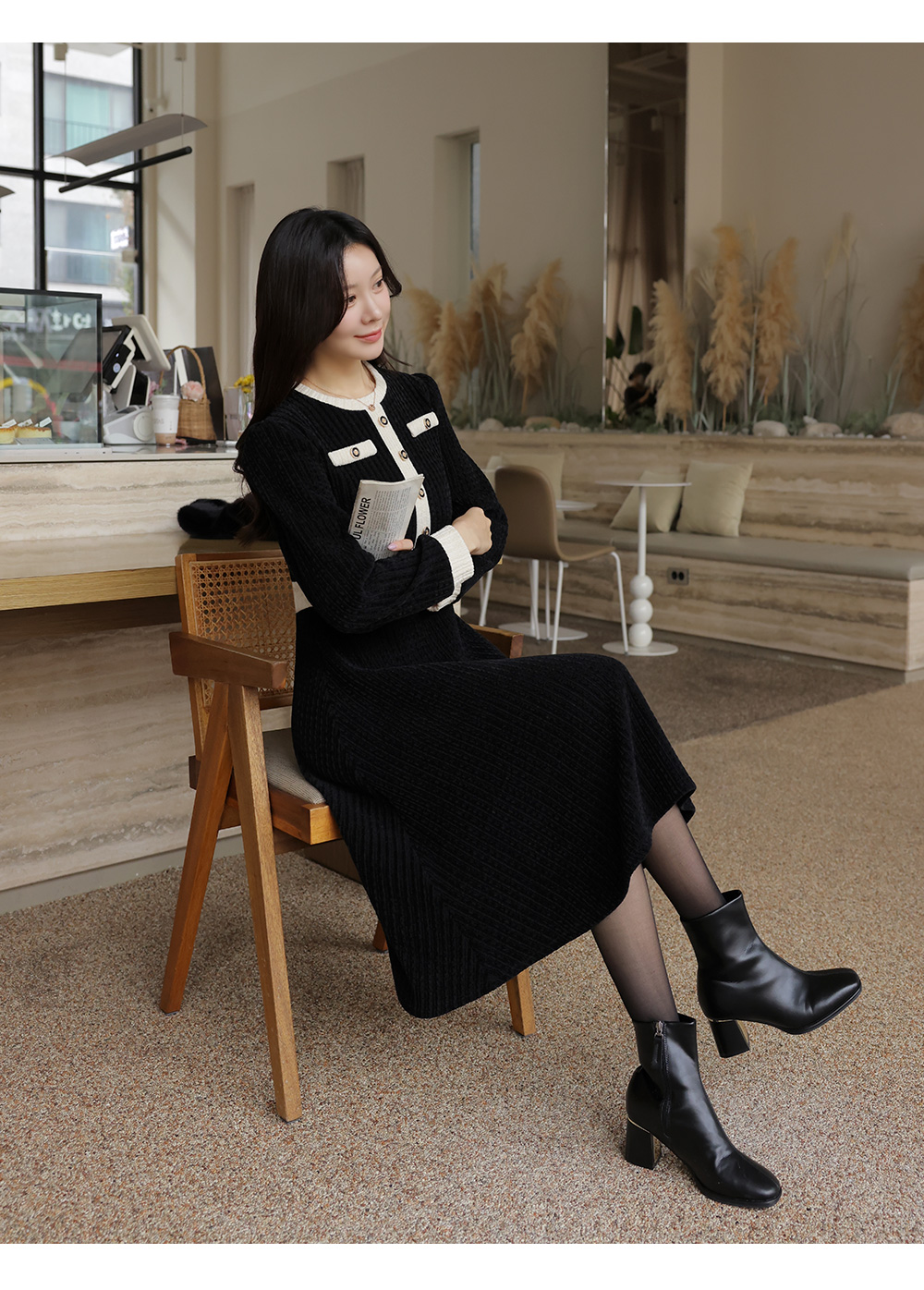 撞色天鵝絨修身洋裝,KOREA,347650,撞色天鵝絨修身洋裝,999免運,領500