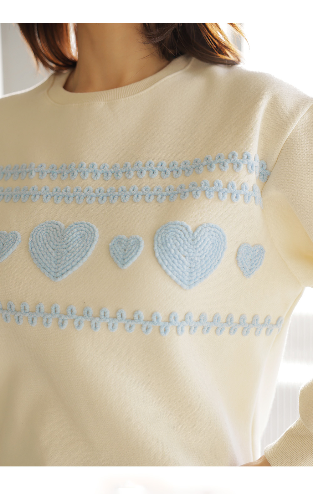 愛心刺繡內刷毛上衣,KOREA,348176,愛心刺繡內刷毛上衣,領500,999免運