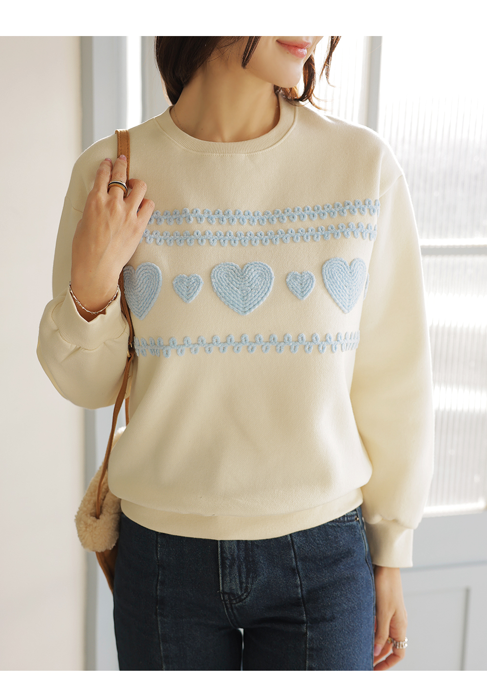 愛心刺繡內刷毛上衣,KOREA,348176,愛心刺繡內刷毛上衣,領500,999免運